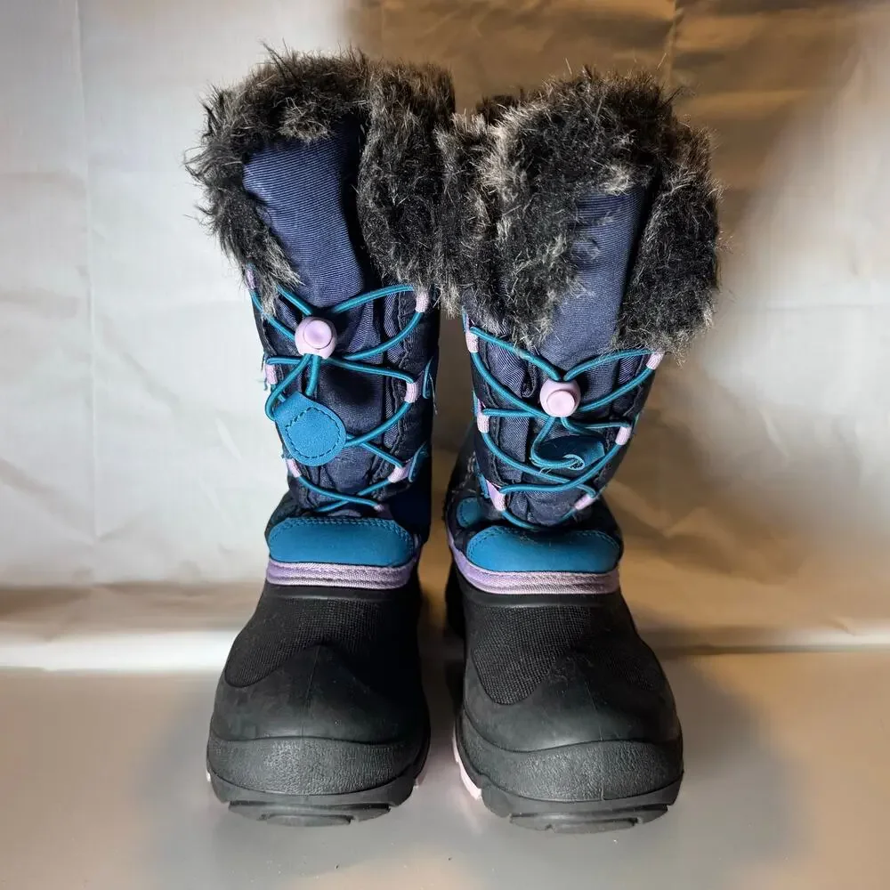 Kids Kamik Winter Boots Size 4 Purple Blue Back Faux Fur Lined Weatherproof